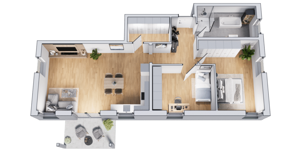 Grundriss Erdgeschoss Wohnung 75 m²